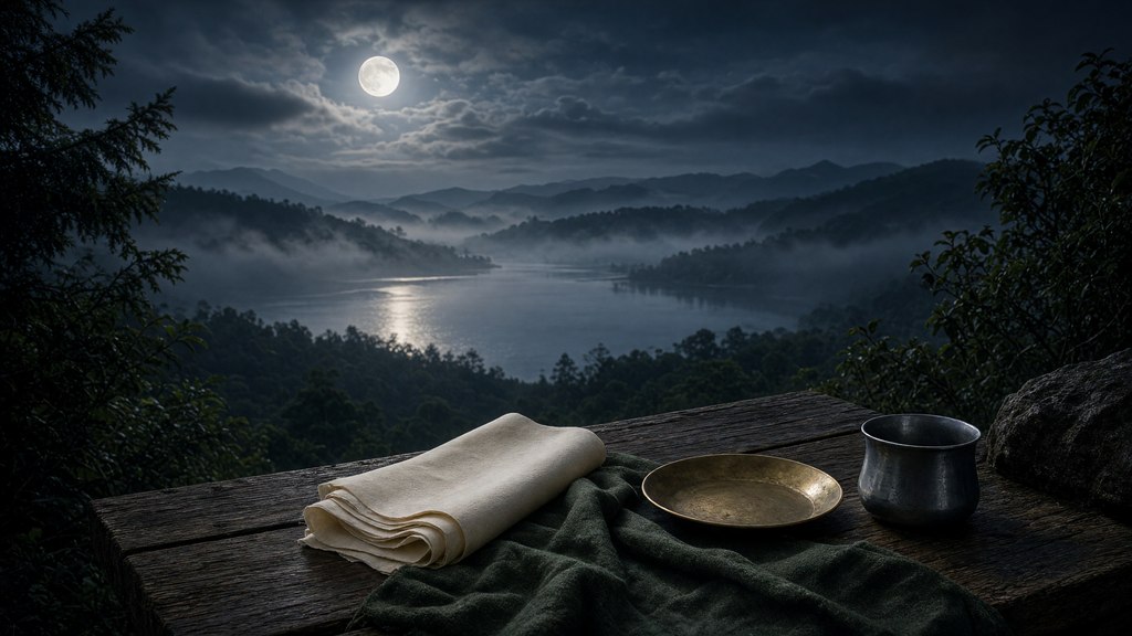 Paisagem noturna ampla, com horizonte baixo e espaço livre acima para observar o céu.