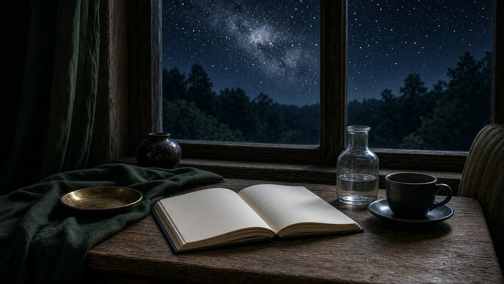 Canto interno confortável voltado para um céu noturno limpo, sem neve.