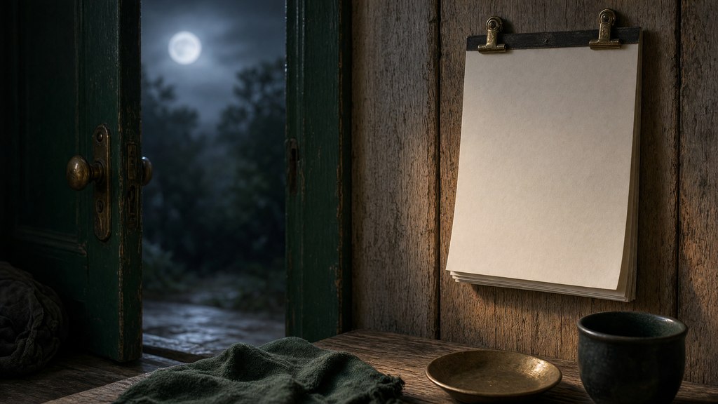 Porta comum e tranquila ao lado de uma página de calendário sem imagens de terror.